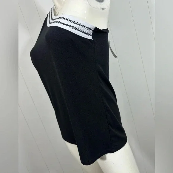 NWT NY & CO Women’s Sz M one shoulder black white blouse 3/4 Sleeve stretch - Picture 6 of 10